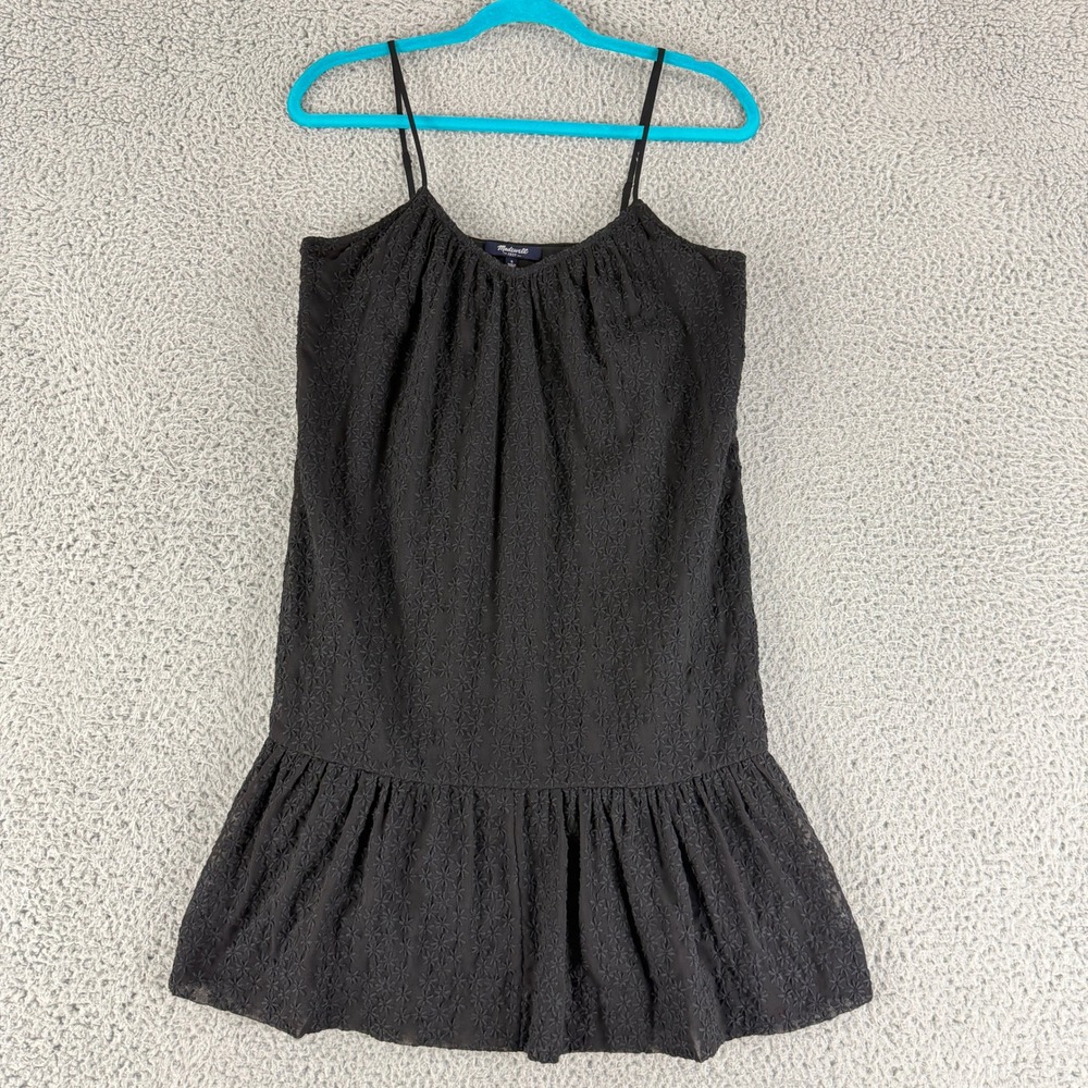Madewell Mini Dress Womens Small Black Eyelet Floral Drop Waist‎ Ruffle 43697